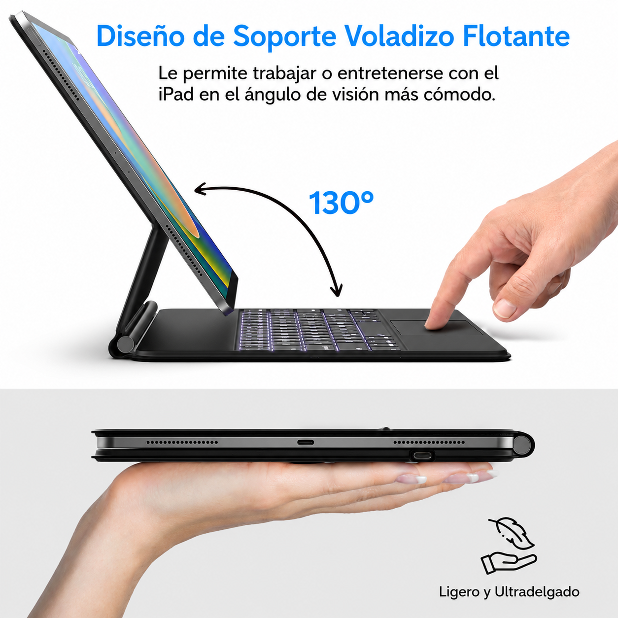 Funda de teclado para iPad Air 13 (M4 2026/M3 2025/M2 2024) y iPad Pro de 12.9 pulgadas 6ª/5ª/4ª/3ª generación